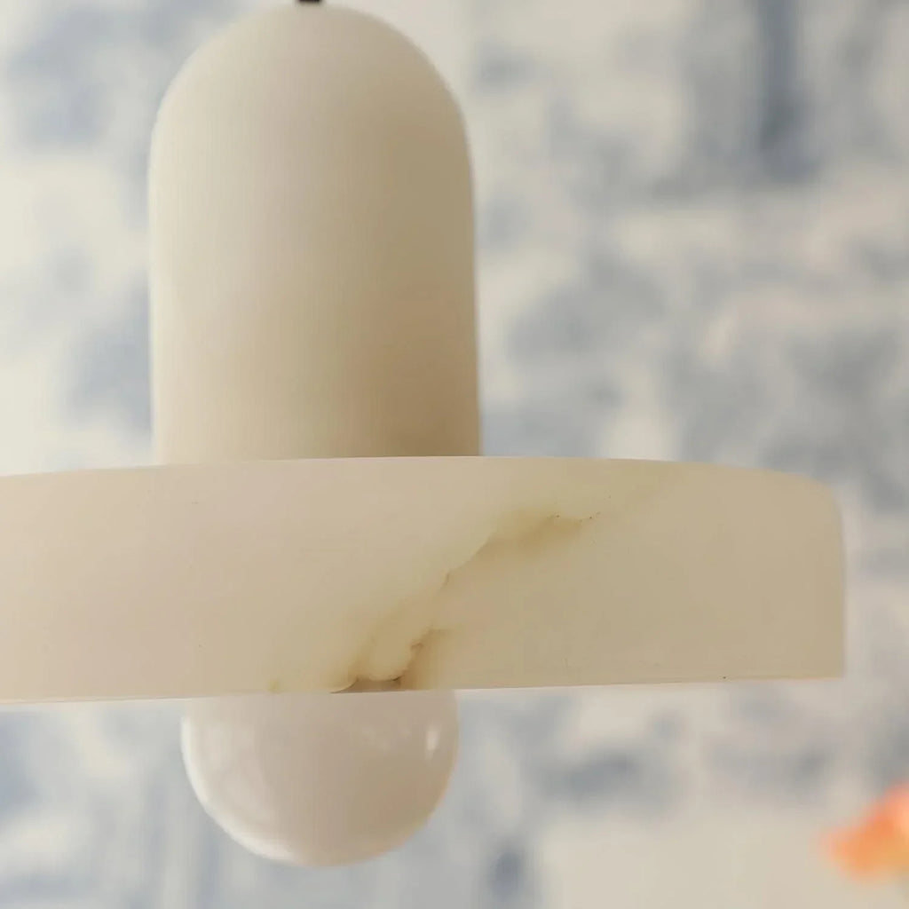 Close Up View of Illuminated Alabaster Art Glass Shade