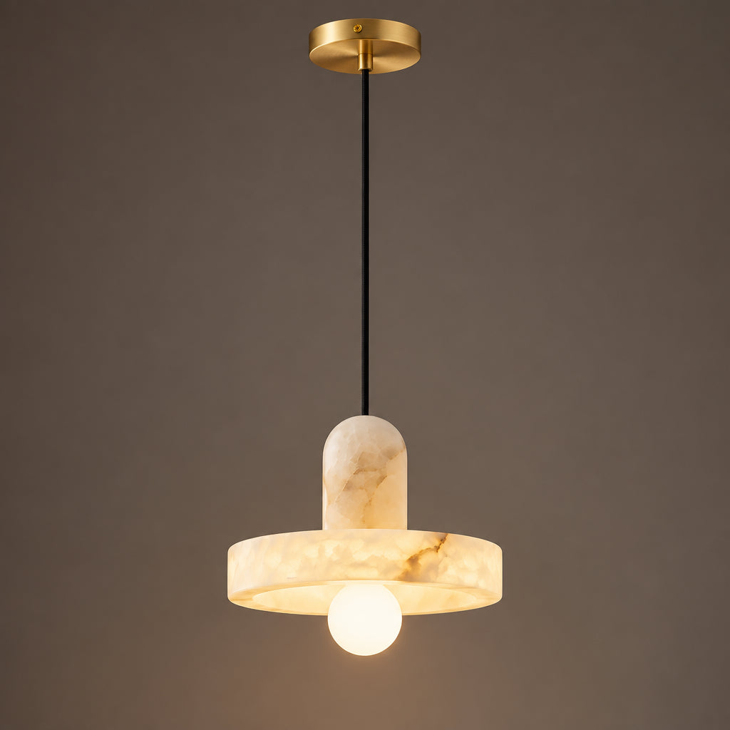 Illuminated Modern Alabaster Art Glass Pendant Light Studio Shot