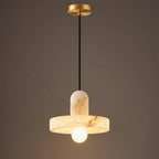 Illuminated Modern Alabaster Art Glass Pendant Light Studio Shot