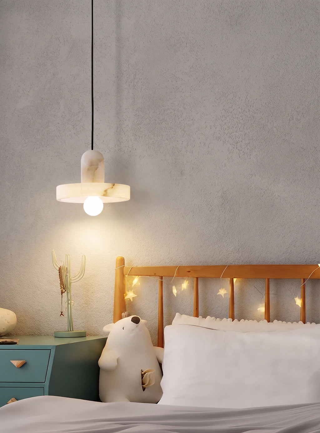 Modern Alabaster Pendant Light in Master Bedroom Setting