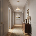 Modern Alabaster Pendant Lights Along Hallway Corridor