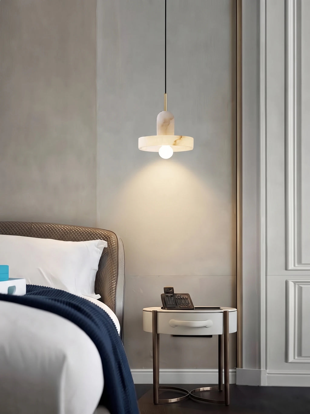 Modern Alabaster Art Glass Pendant Light in Bedroom Interior
