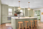Modern Alabaster Pendant Lights Over Kitchen Island