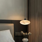 Modern Flat Round Alabaster Art Glass Pendant Light in Master Bedroom