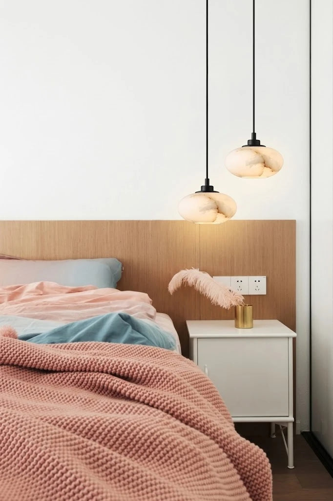 Modern Alabaster Art Glass Pendant Lights in Contemporary Bedroom