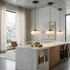 Modern Flat Round Alabaster Pendant Lights Over Kitchen Island Area