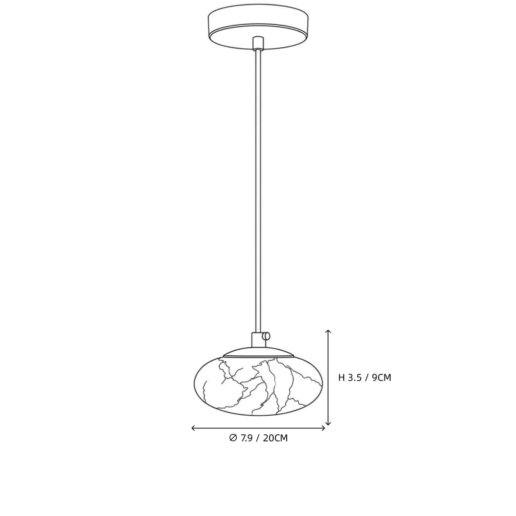 Modern Flat Round Alabaster Art Glass Pendant Light Line Art Dimension Diagram