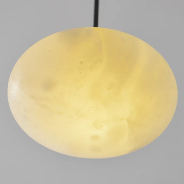 Front View of Illuminated Modern Alabaster Pendant Light