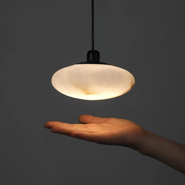 Hand Holding Illuminated Alabaster Art Glass Pendant Light