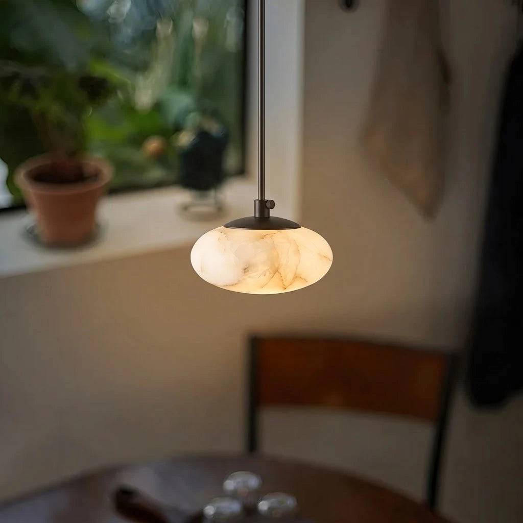 Modern Alabaster Art Glass Pendant Light Over Dining Table