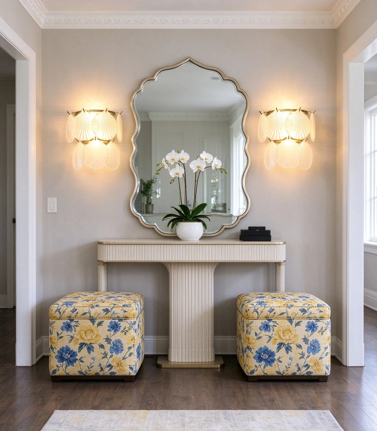 Modern Shell Art Glass Wall Sconce in Grand Foyer Setting