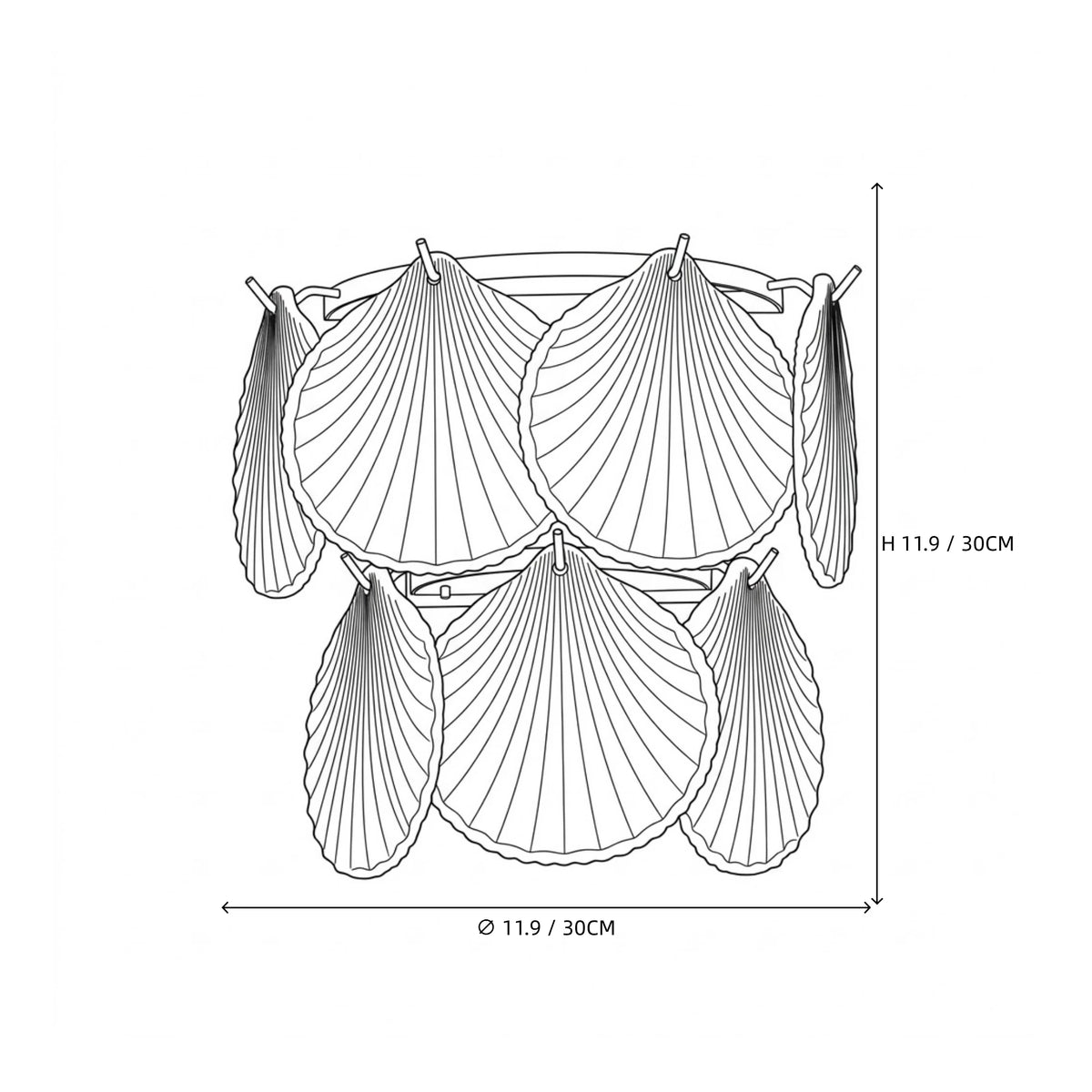 Modern Shell Art Glass Wall Sconce Line Art Dimension Diagram