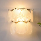 Illuminated Modern Brass Shell Art Glass Wall Sconce Studio Shot