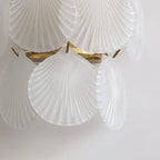 Close Up View of Shell Art Glass Multi-Tier Arrangement and Brass Frame Details