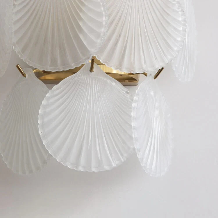 Close Up View of Shell Art Glass Multi-Tier Arrangement and Brass Frame Details