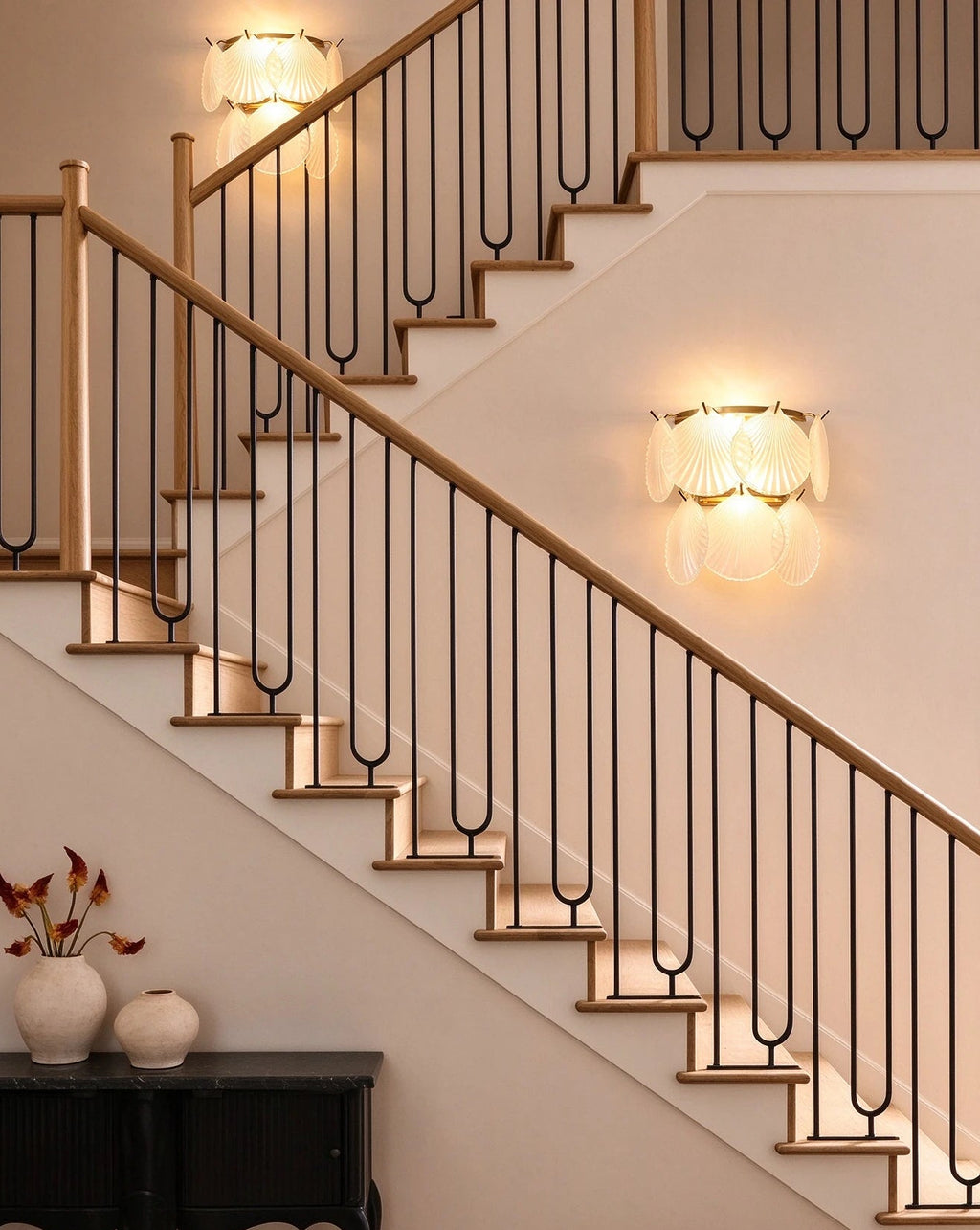 Modern Shell Art Glass Wall Sconce in Grand Staircase Foyer