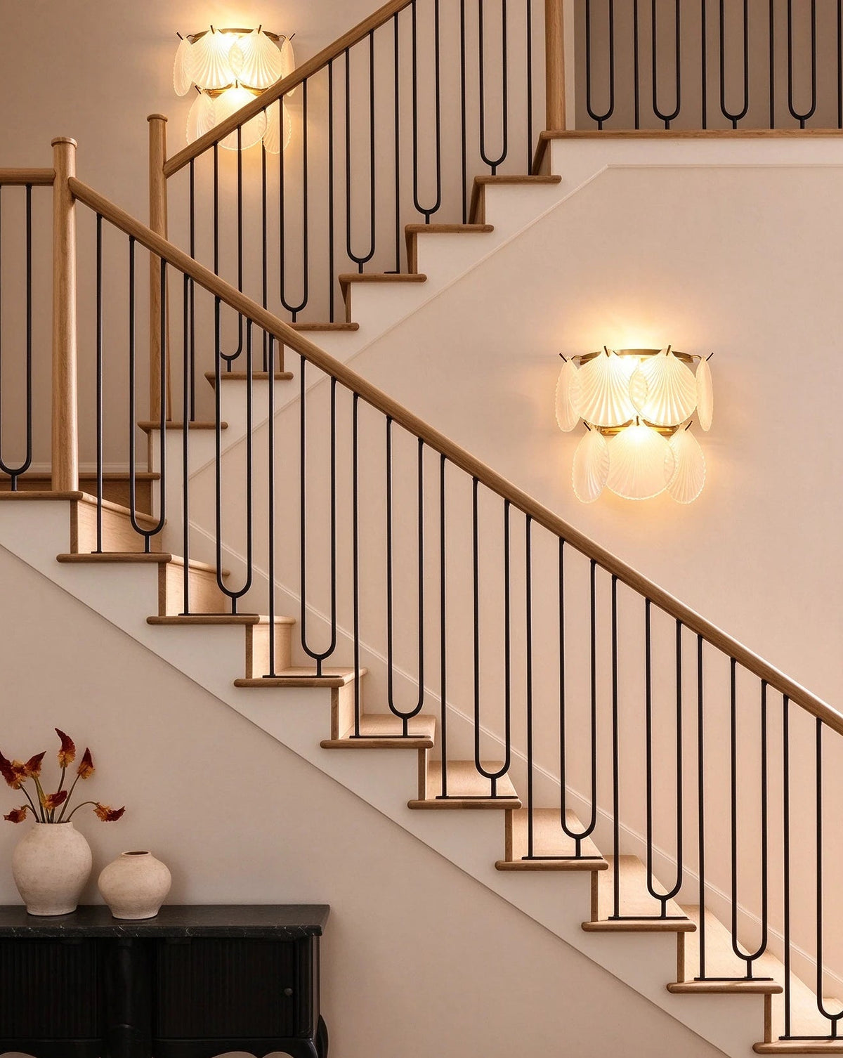 Modern Shell Art Glass Wall Sconce in Grand Staircase Foyer