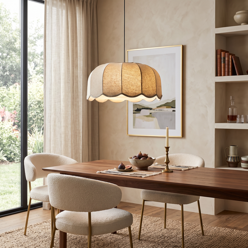 Scalloped Fabric Dome Pendant Light