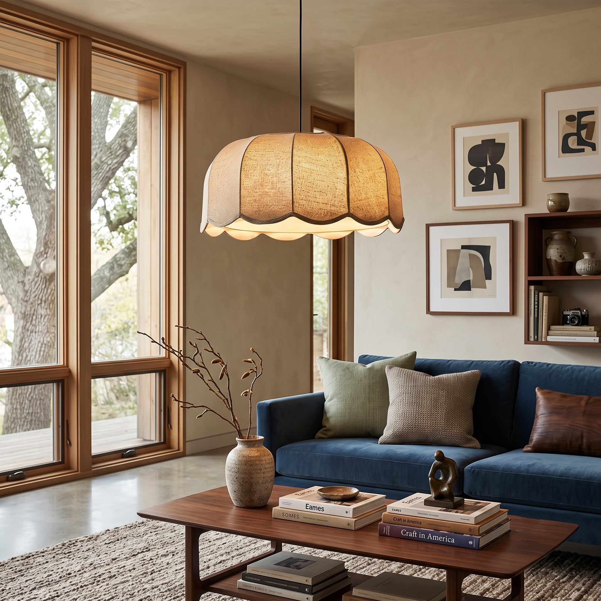 Scalloped Fabric Dome Pendant Light