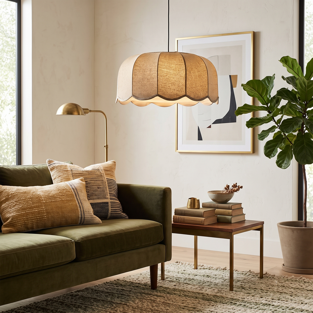 Scalloped Fabric Dome Pendant Light