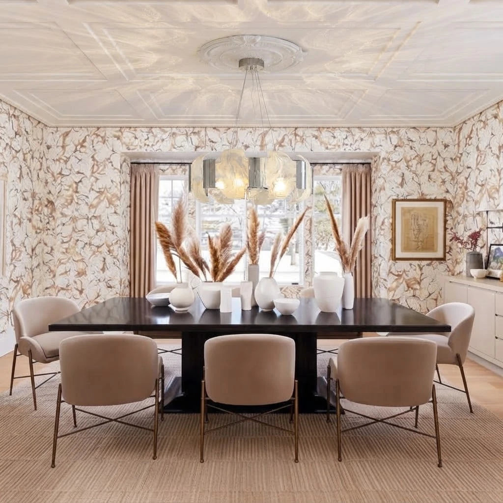 Modern Alabaster Art Glass Chandelier in Dining Area Interior