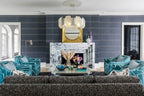Modern Silver Banded Alabaster Art Glass Chandelier in Luxury Living Room