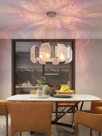 Modern Alabaster Art Glass Chandelier Over Dining Room Seating