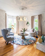 Modern Silver Banded Alabaster Chandelier in Open Living Area
