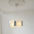 Studio View of Modern Silver Banded Alabaster Art Glass Chandelier