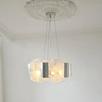 Studio View of Modern Silver Banded Alabaster Art Glass Chandelier