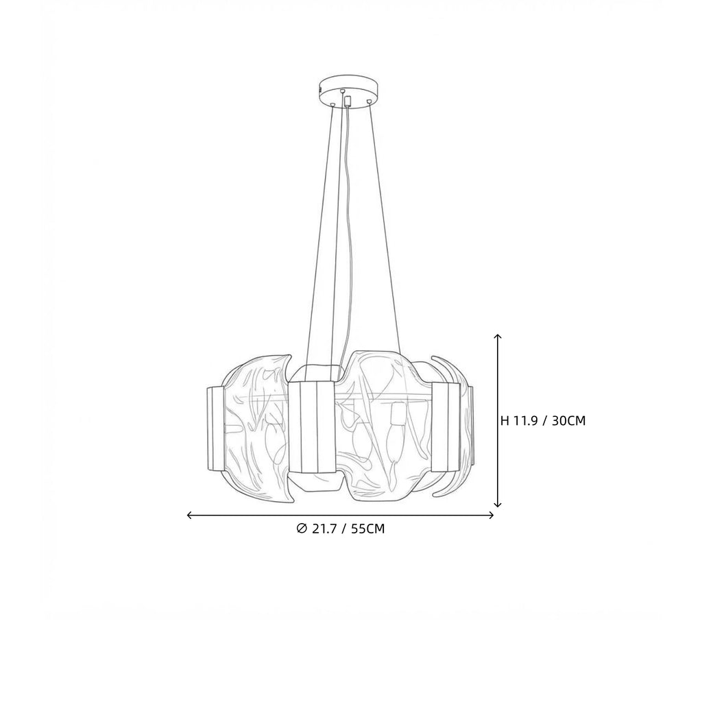 Modern Multi-Tier Silver Banded Alabaster Chandelier Line Art Dimension Diagram