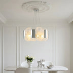 Modern Alabaster Art Glass Chandelier in Formal Dining Room