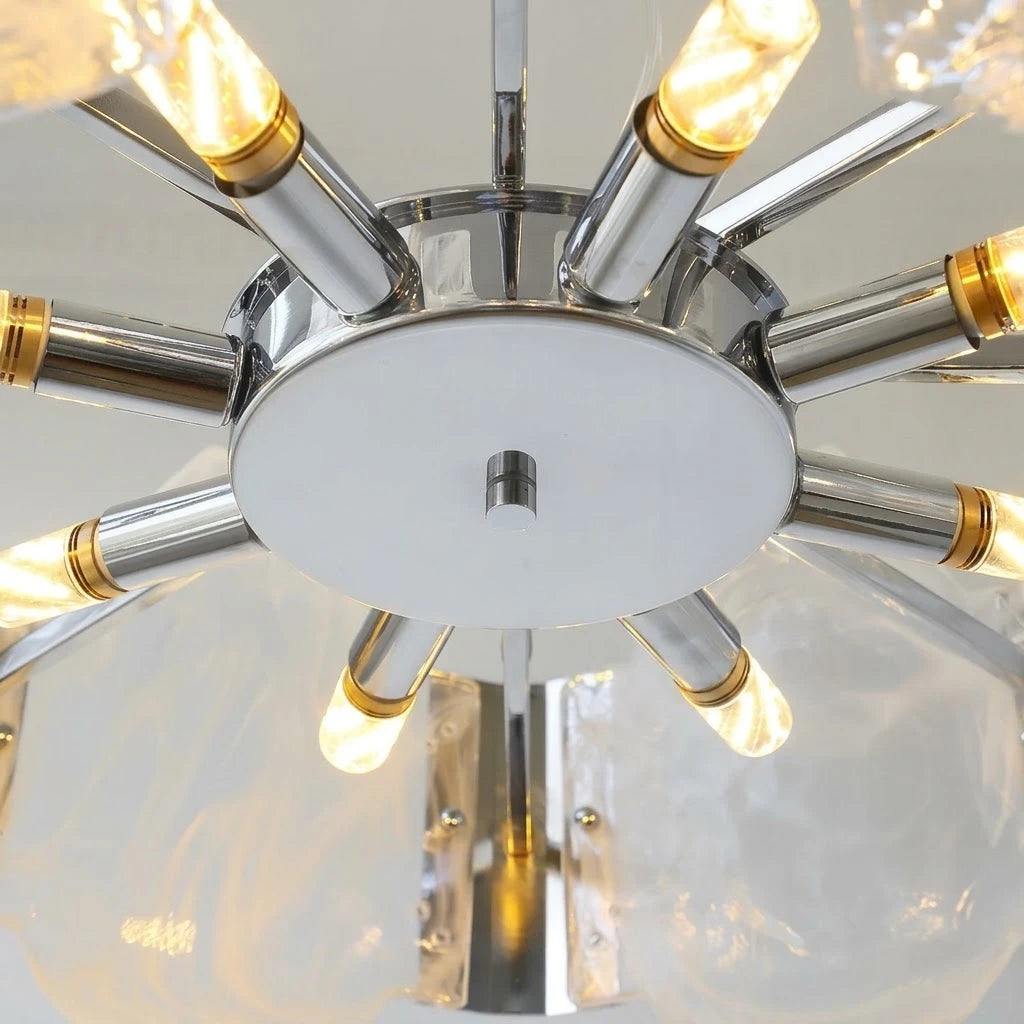 Close Up View of Silver Canopy and Suspension Cords for Art Glass Chandelier