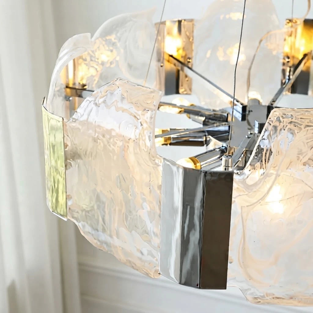 Close Up View of Silver Band and Illuminated Alabaster Art Glass Texture