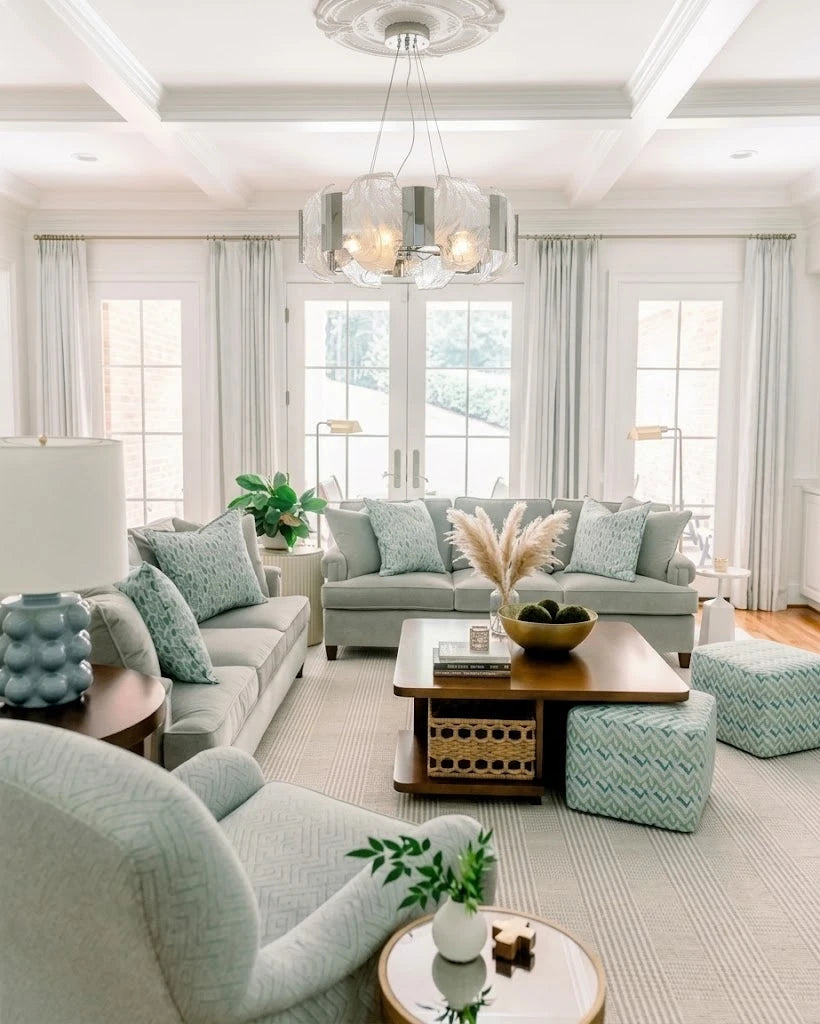 Modern Alabaster Art Glass Chandelier in Contemporary Living Space