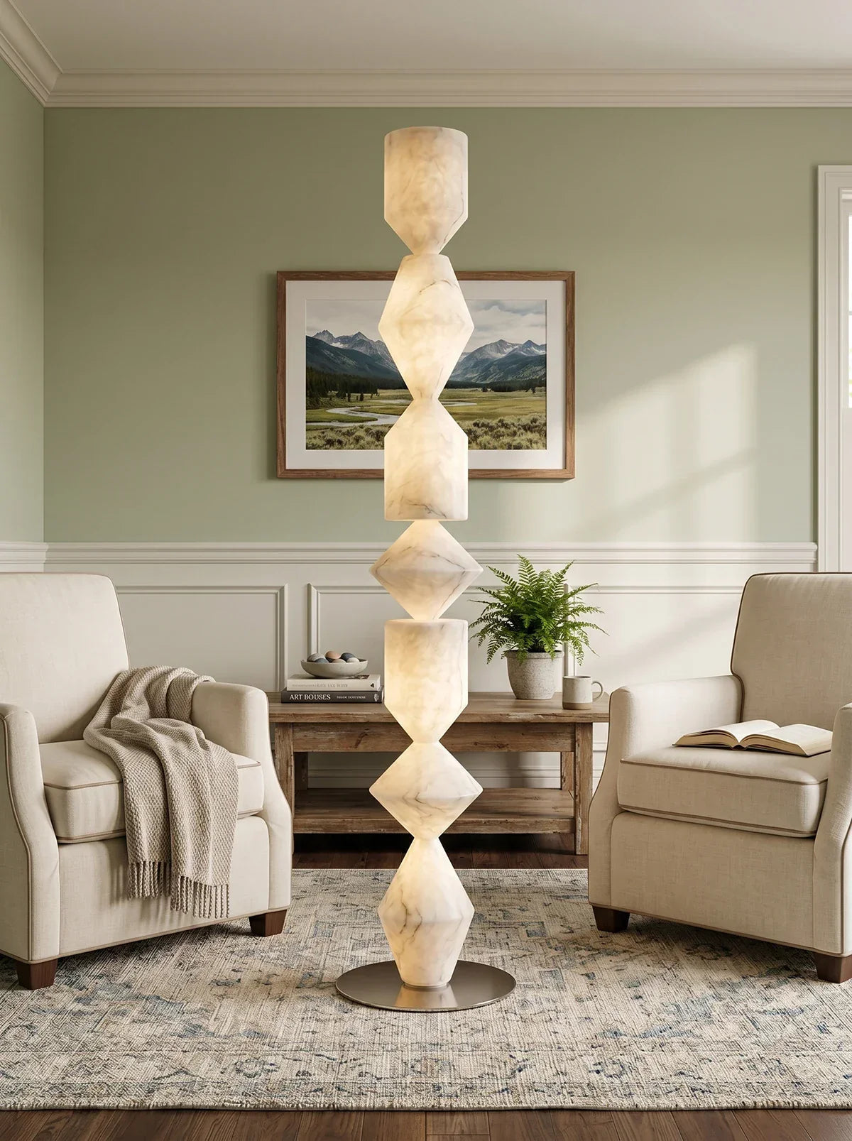 Sculptural Layered Alabaster Floor Lamp