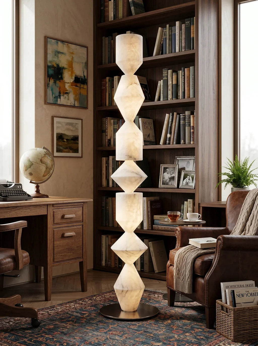 Sculptural Layered Alabaster Floor Lamp