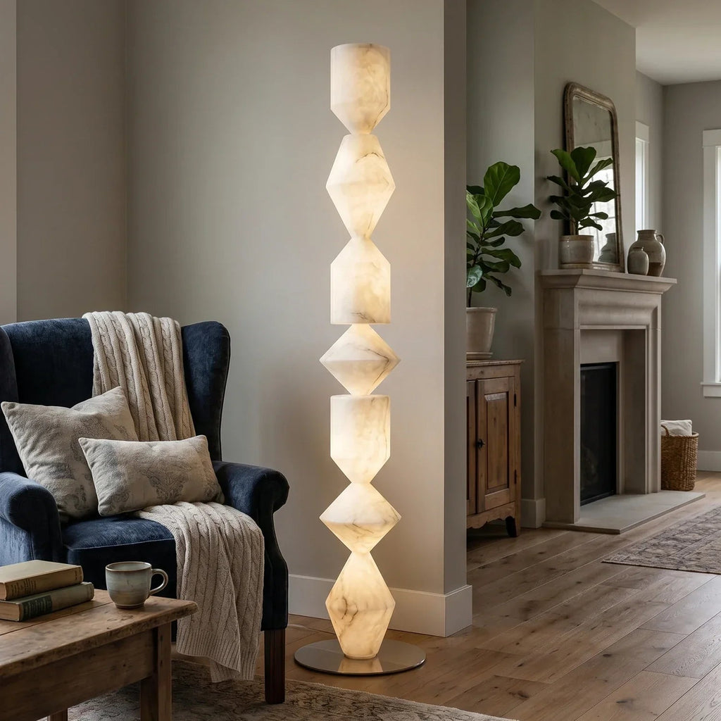 Sculptural Layered Alabaster Floor Lamp