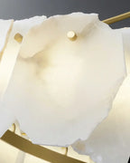 Detail View of Alabaster Petal Linear Chandelier and Illumination