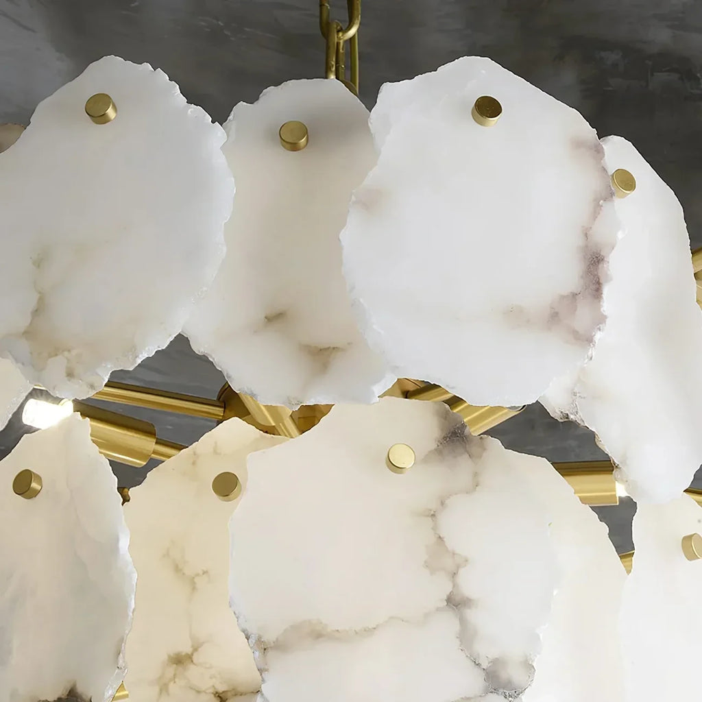 Top Down View of Tiered Alabaster Petals and Brass Hardware