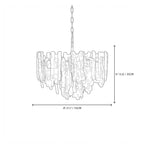 Modern Cascading Mixed Amber and Clear Art Glass Chandelier Line Art Dimension Diagram