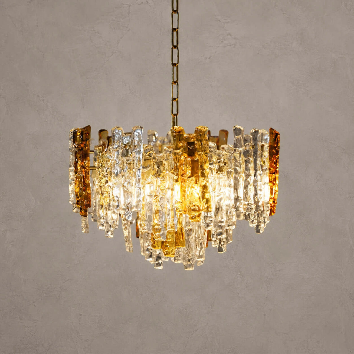 Studio Display of Illuminated Modern Mixed Glass Chandelier