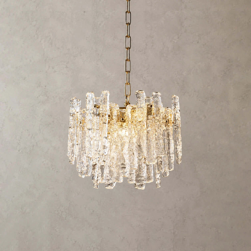 Illuminated Modern Clear Art Glass Chandelier Studio Display