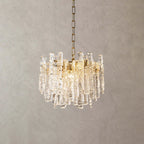 Illuminated Modern Clear Art Glass Chandelier Studio Display