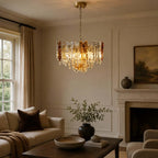 Modern Mixed Amber and Clear Art Glass Chandelier in Living Room