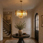 Modern Cascading Art Glass Chandelier in Double-Height Entryway