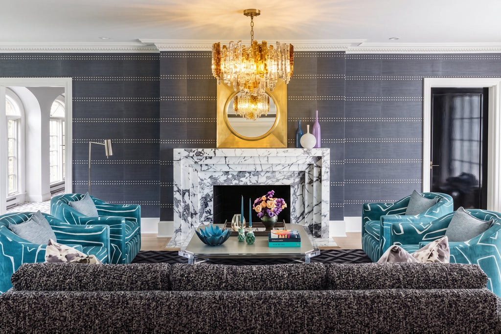 Modern Mixed Art Glass Chandelier in Vaulted Living Room