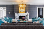 Modern Mixed Art Glass Chandelier in Vaulted Living Room