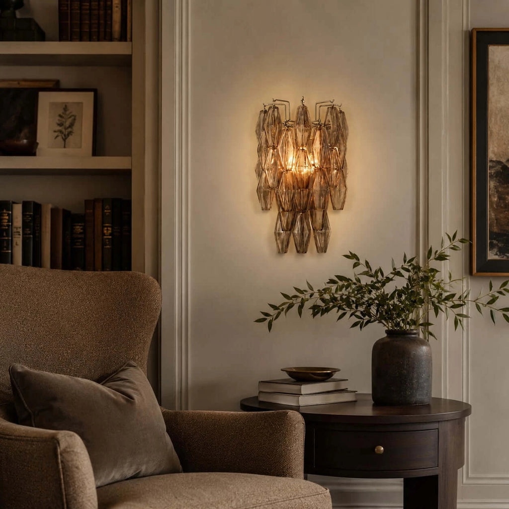 Modern Amber Art Glass Wall Sconce in Home Office Setting