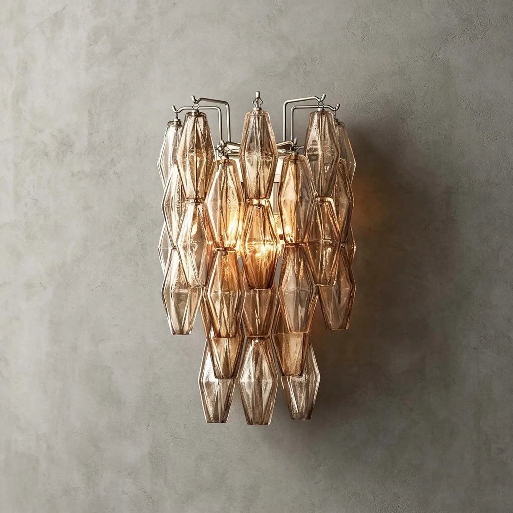 Illuminated Modern Amber Art Glass Wall Sconce Studio Shot